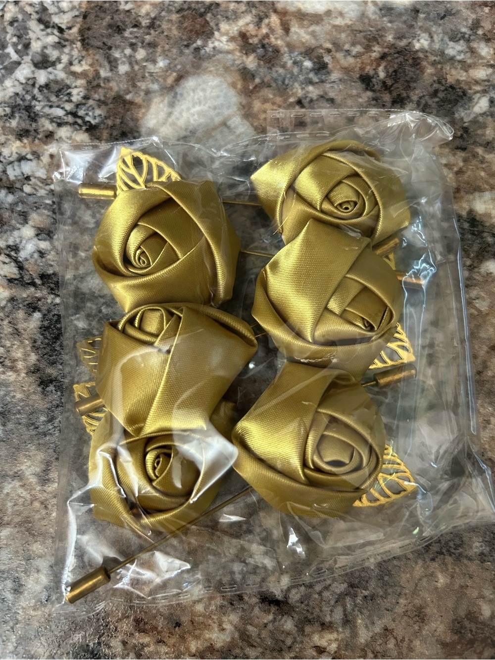 Set of 6 Gold Satin Rose Lapel Pins